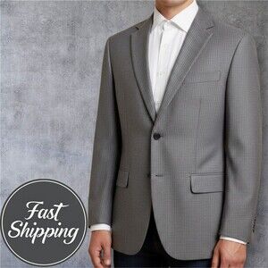 MERONA Mens Blazer Sport Coat Two Button Jacket 42R Gray Striped Suit Jacket
